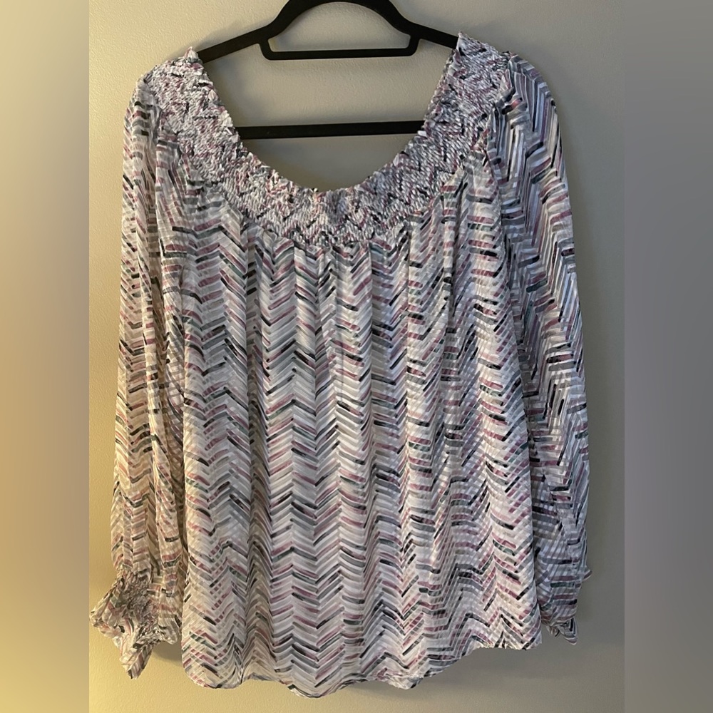 White House Black Market Herringbone Pattern Silk-Lined Blouse